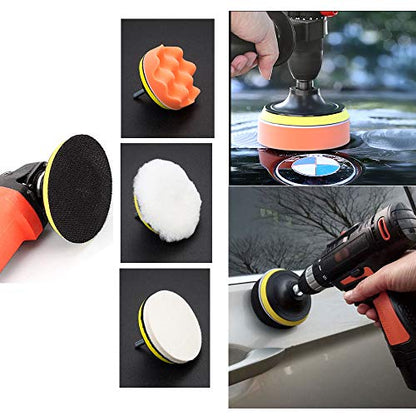 HIFROM 5"/125mm Polishing Buffing Pad Auto Car Drill Polisher Buffer Sponge Pads Set M14 Drill Adapter Replacement for Shank, Car Foam Drill Polishing Pad Kit (Set of 16) - size: 5-Inch