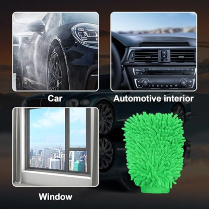 Ziciner Premium Microfiber Wash Mitt, Soft Scratch-Free Double-Sided Chenille Washing Gloves Perfect for Car Washing and Detailing (Green, Large) - color: Green