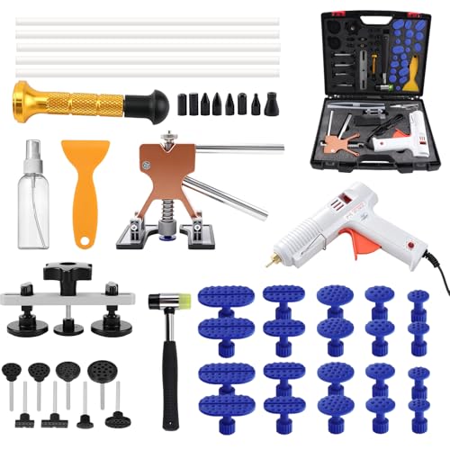 Dent Puller Kit for Cars, Professional Paintless Dent Repair Kit with Golden Lifter, Slide Hammer, Adjustable Temperature Guη, Hot Glue Dent Puller Kit for Minor Dents, Door Dings and Hail Damage