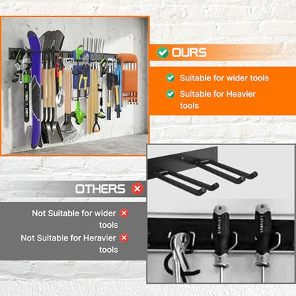 "96 Garage Tool Organizer Wall Mount - Heavy Duty 1020 lbs Metal Storage Rack, Easy Install Adjustable Hooks for Garden Tools Brooms - size: 96 Inch