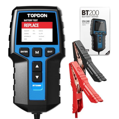 Car Battery Tester 24V 12V Load Tester, TOPDON BT200 100-2000CCA Automotive Alternator Tester Digital Auto Battery Analyzer Charging Cranking System Tester for Car Truck Motorcycle ATV SUV Boat Yacht