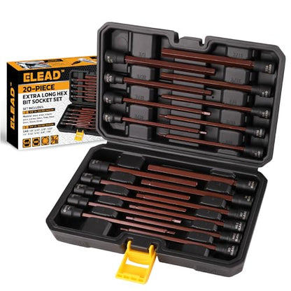 Extra-Long Allen Hex Bit Socket Set: 20-Piece 3/8 Inch Drive, 150mm S2 Steel, Standard SAE & Metric (1/8-Inch - 7/16-Inch, 3-12mm) for Impact Drills and Ratchet Wrenches - style: 150mm Allen Hex Bit Socket Set