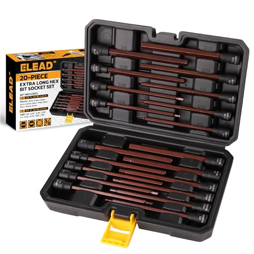 Extra-Long Allen Hex Bit Socket Set: 20-Piece 3/8 Inch Drive, 150mm S2 Steel, Standard SAE & Metric (1/8-Inch - 7/16-Inch, 3-12mm) for Impact Drills and Ratchet Wrenches - style: 150mm Allen Hex Bit Socket Set