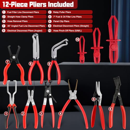38-Piece Automotive Hose Clamp Pliers Set & Fuel Line Disconnect Tool Kit with Electrical Connector Disconnect Pliers, Terminal Pin Removal Tools, Hose Removal Pliers, Pinch-Off Clamps & Toolbox - color: 39 Pcs Hose Clamp Pliers Set