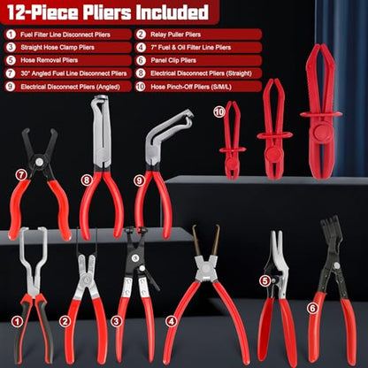 38-Piece Automotive Hose Clamp Pliers Set & Fuel Line Disconnect Tool Kit with Electrical Connector Disconnect Pliers, Terminal Pin Removal Tools, Hose Removal Pliers, Pinch-Off Clamps & Toolbox - color: 39 Pcs Hose Clamp Pliers Set