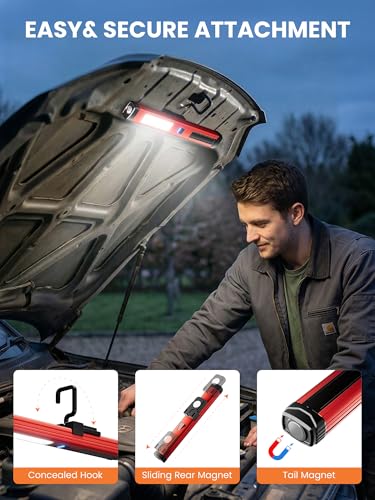 Magnetic Work Light Rechargeable Trouble Light,Cordless Work Lights with 360° Rotating Hook,Worklight LED Flashlight with USB Charging for Car Repairs and Working