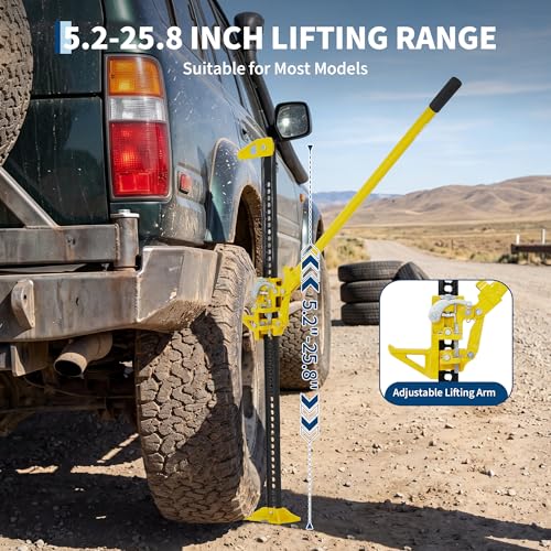 Garvee 33 in High Lift Farm Jack 3 Ton/7000 LB, Ratcheting Offroad Jack with 5.2-25.8 in Lifting Range, Heavy Duty Utility Bumper Lifter for Car, Tractor, Truck, SUV, Yellow | 7000 LB Ratcheting Offroad Jack, Heavy Duty Utility Bumper Lifter for Car, Trac