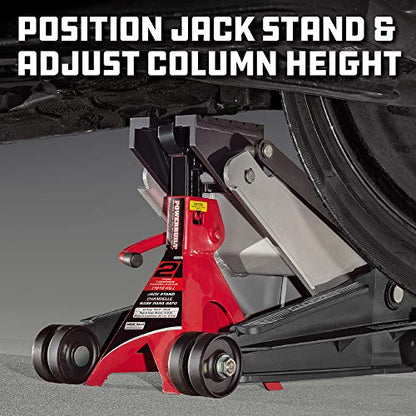 Powerbuilt 2 Ton U-Jack Garage Jack, 3000 LBS Loading Capacity, Lift Range: 4-1/2-Inch to 18-3/4-Inch, Unique Saddle for sliding jackstand into - 620516 - size: U-Jack