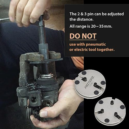 FIRSTINFO 2&3-Pin Adjustable Brake Caliper Piston Rewind Tool, 20-35mm | Market-wrench operation • Adjustable adapter • Pad replacement aid • Taiwan Patent Design - size: 2 & 3 Pin