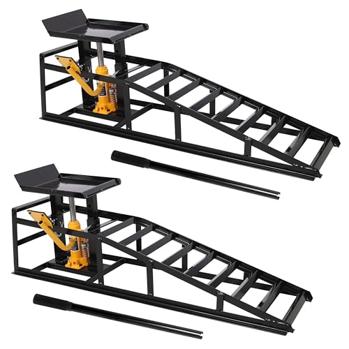 2 Pack Hydraulic Car Ramps with Pedal Auto Car Truck Service Ramps Lifts Low Profile Car Lift Service Ramps Truck Trailer Garage,Height Hydraulic Vehicle Ramps 5 T 10000 LBS (Black) - color: Black