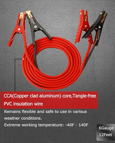 Car Jumper Cables 12Ft 6Ga Mushan Durable Battery Cable with Bag for SUVs & Trucks-Heavy Duty Booster Cable for Dead/Weak Battery Jumpstart & Roadside Emergencies(12Feet-6Gauge) - size: 6-Gauge (12 Feet)