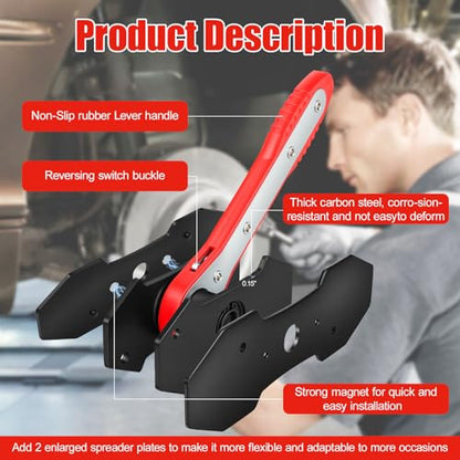 Brake Caliper Compression Tool, 360° Ratcheting Brake Pad Spreader | with 2 Strong Magnetic Plates & 4 caliper hangers, Fit for Front disc brake caliper of Cars, Trucks, and SUVs - color: Red