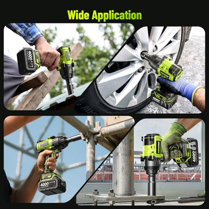 Robustrue 1400N.m (1032ft-lbs) Cordless Impact Wrench, 1/2" Brushless High Torque Impact Gun, 11Pcs Tire Repair Kit, 2x4000 mAh Batteries, Fast Charger, Impact Driver for Car Home/Truck RV/Mower - size: 1400N.m