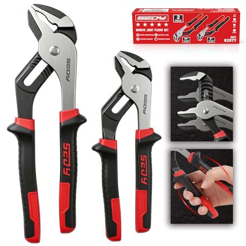 2-Piece Groove Joint Pliers Set, 10" & 8" Adjustable Water Pump Pliers, Straight Jaw Tongue and Groove Pliers with Non-Slip Handles for Plumbing, Pipe Fittings, Nuts, Bolts and Home Repair - color: 2pc - 8" & 10" Red & Black