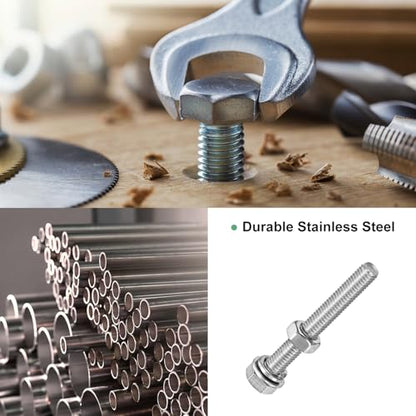 M METERXITY 10-Pack Hex Head Screw Bolt with Nuts Flat & Lock Washers M5x40mm Stainless Steel Bolts and Nuts Kit Fully Threaded Metric Bolt Assortment for Equipment/Machinery - size: M5x40mm