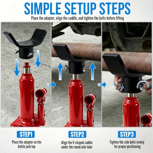 Bottle Jack Adapter,V-Shaped Axle Saddle, Adjustable Bolts (Black | V-shaped axle saddle helps position common 3 in and 4 in round axle tubes for RV, trailer and truck service - color: Black Bolts