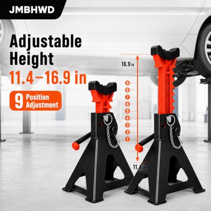 Car Jack Stands 3 Ton with Jack Rubber Pads and Double Pin Lock, Heavy Duty 11.4"-16.9" Adjustable Height for Vehicle Lifting Jack Stand, 1 Pair Black - color: Black
