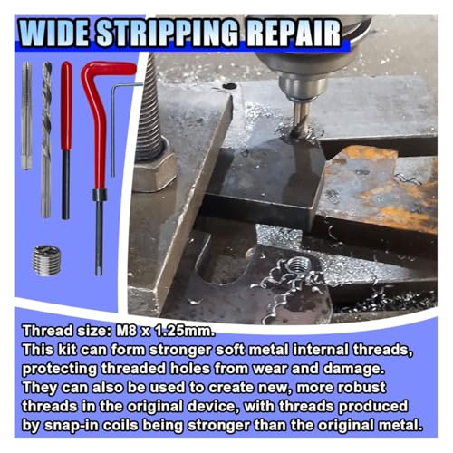 BDZMC 30PCS M8 Thread Repair Insert Kit, Metric Helicoil Kit (M8 x 1.25) | M8 x 1.25mm Thread Repair Kit Compatible Hand Tool Set, Stainless Steel Helicoil Insert Set for Car Repairing - size: M8 x 1.25