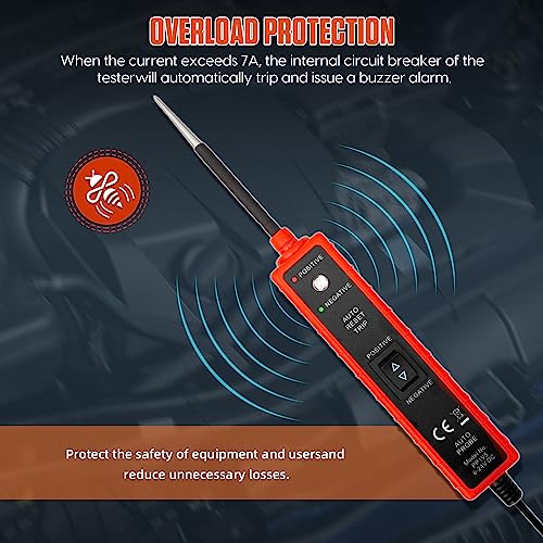 Power Short Circuit Probe Tester, 6V-24V LED Test Light, Short-Circuit Tracking Location and Buzzer Alarm, Automative Circuit Tester with Polarity & Continuity Test Function