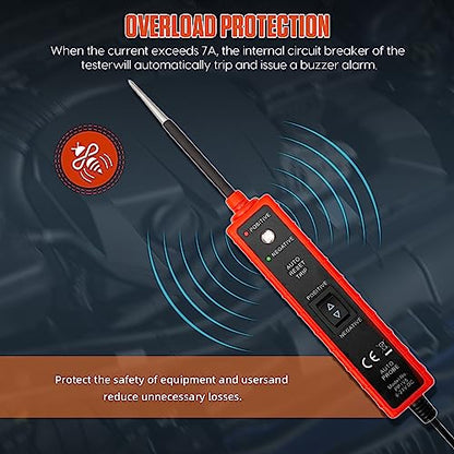 Power Short Circuit Probe Tester, 6V-24V LED Test Light, Short-Circuit Tracking Location and Buzzer Alarm, Automative Circuit Tester with Polarity & Continuity Test Function