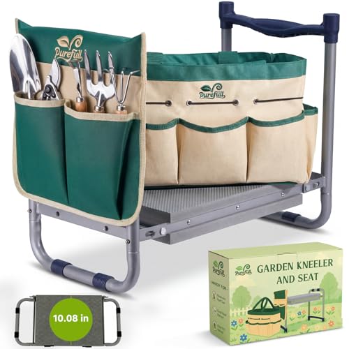 2-in-1 Garden Kneeler and WorkSeats Heavy Duty, Foldable Garden Bench with Wider & Thicker EVA Pad, Portable Gardening Stool with Exclusive Tool Handbag & Color Box, Garden Gifts for Senior