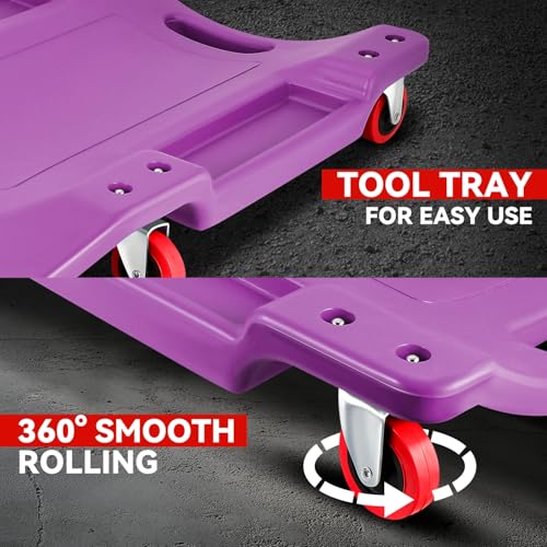 Auto Dynasty 36 Inches Mechanic Creeper, Automotive Garage Repair Low Profile Under Car Rolling Creeper with Padded Headrest, Plastic, Purple - color: Purple, size: 36" L