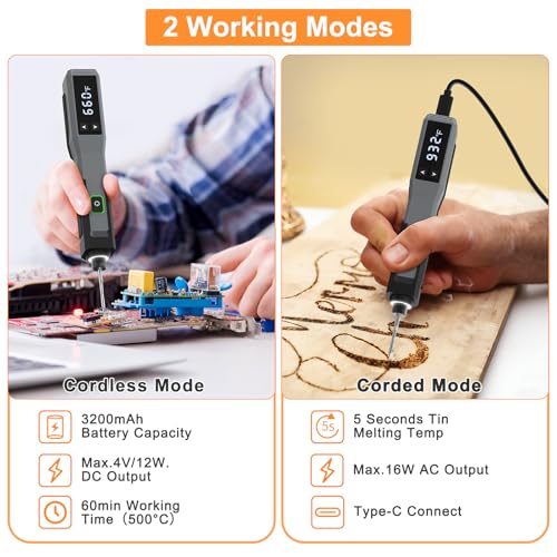 Soldering Iron Kit Cordless 5s Heating 14-in-1 Portable Soldering Iron with LED Display 392-932℉, Auto Sleep, Electric USB Rechargeable Wireless Welding Tool for Precision Repair DIY
