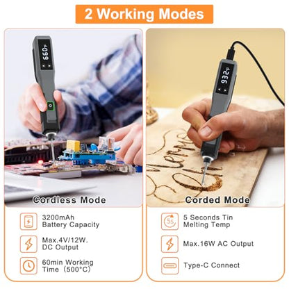 Soldering Iron Kit Cordless 5s Heating 14-in-1 Portable Soldering Iron with LED Display 392-932℉, Auto Sleep, Electric USB Rechargeable Wireless Welding Tool for Precision Repair DIY