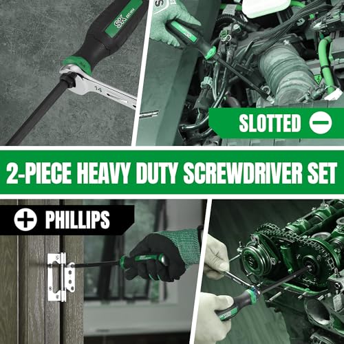SK 2-Piece Heavy Duty Screwdriver Set, Demolition Driver, Slotted and Phillips, S2 Steel, SureGrip Handle - size: 2PC