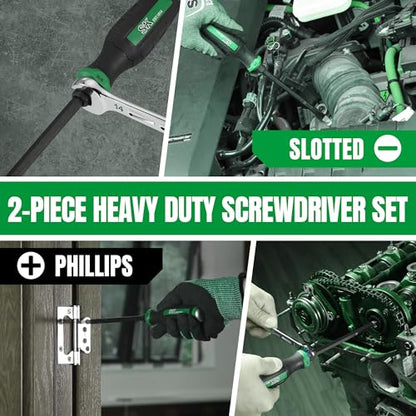 SK 2-Piece Heavy Duty Screwdriver Set, Demolition Driver, Slotted and Phillips, S2 Steel, SureGrip Handle - size: 2PC