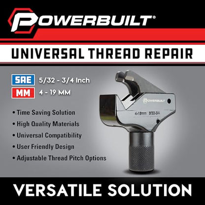 Powerbuilt Universal Thread Repair Tool 5/32" - 3/4" SAE / 4-19mm Metric, Fixed Damaged Threads Tool - 643030ECE - size: 4-19mm