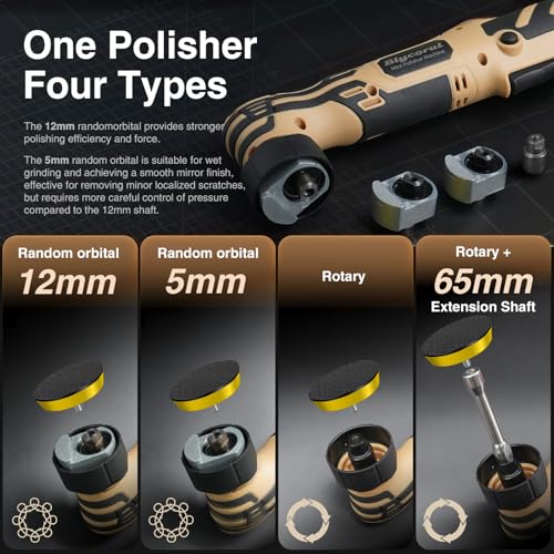 Cordless Mini Polisher,1/1.5/2Inch,DA&RO with 11 Variable Speed 2500-6000 RPM,2.3Ah Rechargeable Battery,Car Detailing Micro Polisher - style: 1*Battery Kit