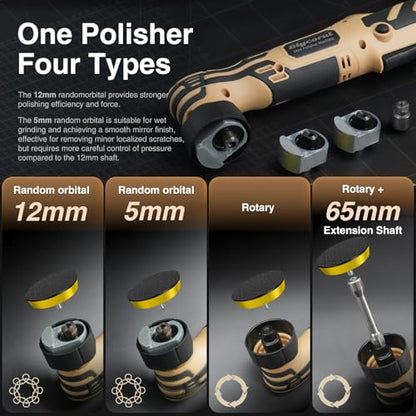 Cordless Mini Polisher,1/1.5/2Inch,DA&RO with 11 Variable Speed 2500-6000 RPM,2.3Ah Rechargeable Battery,Car Detailing Micro Polisher - style: 1*Battery Kit