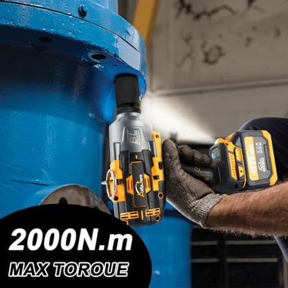 3/4 inch Cordless Impact Wrench 1475 Ft-lbs Heavy-duty Wrench | 2000 N.m Brushless High Torque, with 2pcs 6.0A Battery, Carrying Case, Fast Charger and 3pcs Sockets, Yellow