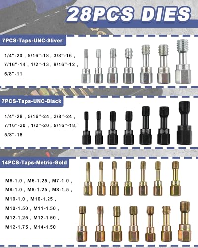61PCS Master Thread Rethreading Kit,UNC UNF Metric Thread Chaser | Thread Restorer Tool with Thread Pitch Gauge, Designed to Repair or Reshape Damaged Threads on Bolts, Screws, or Nuts - size: 61pcs Thread Chaser Set