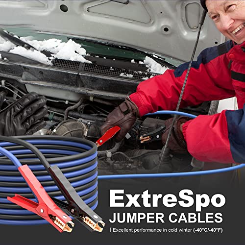 EXTRESPO Heavy Duty Jumper Cables - 4 Gauge 20 Feet 600Amp Automotive Booster Cables for Car Battery, for Car, SUV and Trucks, Jumper Cables Kit with Carry Bag, Gloves, Brushes (4 Gauge 20 FT)… - size: 4 GAUGE 20 FT