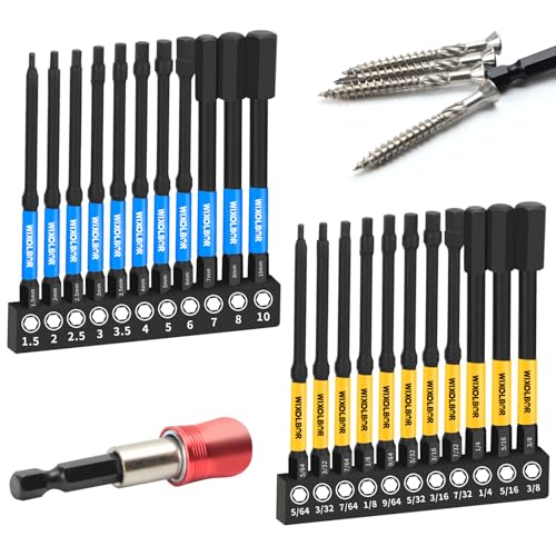 23PCS 4 Inch Long Reach Allen Bit Set, Magnetic Hex Bits | S2 Steel Hex Bits with Magnetic Tips, Metric/SAE, Storage Box for Deep Access, Furniture Assembly and Woodworking - size: 4inch