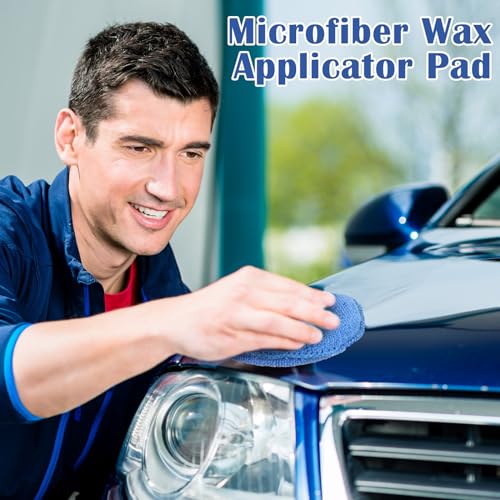 FillTouch 50 Pcs Microfiber Wax Applicator Pads 5 Inches Diameter Applicator Pads Bulk Soft Microfiber Wax for Car Polishing Foam for Car Cleaning(Blue, Gray)