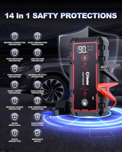 Jump Starter Car Battery Jumper Starter Portable with Jumper Cable, Quick Charge Power Bank, 3 Modes Flashlight, Compass - color: 6000A+Storage Bag