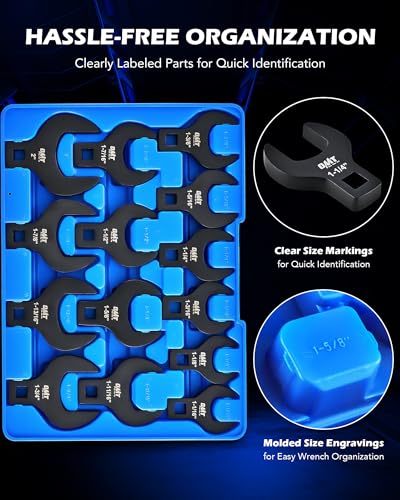 Orion Motor Tech 14 Piece Jumbo Crowfoot Wrench Set, SAE Crows Foot Wrench Set for 1-1/16" to 2" Flare Nuts for 1/2" Drive Rachets & Extenders, Blackened Cr-V Steel Crowfoot Wrenches with Carry Case