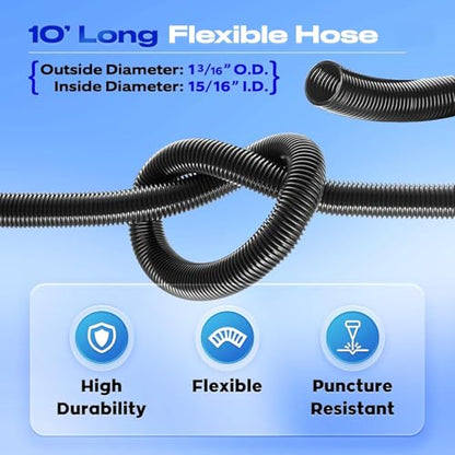 16.4 Foot Long Dust Collection Power Tool Hose Kit with 5 Fittings Universal for Multiple Tools & Vacuums - size: 16.4FT HOSE KITS