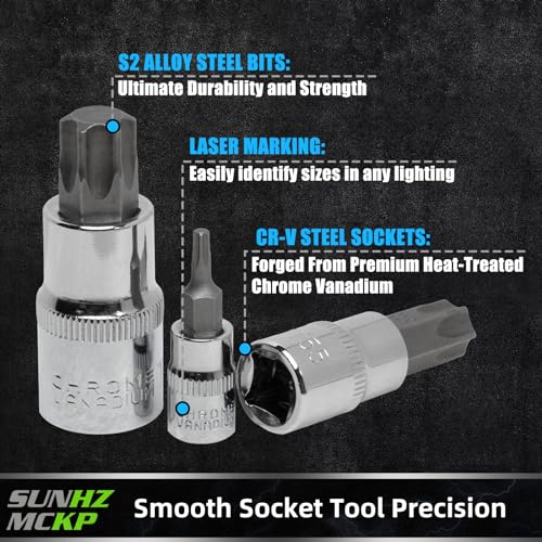 SUNHZMCKP 60PCS Master Torx Socket and External Torx Plus Security Star Bit | 1/4", 3/8", 1/2" Drive Socket Bit, Female E Sockets E4-E24, Star Socket Bits T6-T70, TT6-TT70, TP8-TP60, CR-V&S2 Alloy Steel - color: 60 Piece Torx Bit Socket Set