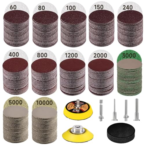 367 PCS 2 Inch Wet Dry Sanding Discs 60-10000 Grit Hook and Loop Sandpaper | Drill Sanding Attachment Sanding Polishing Kit Headlight Restoration Kit for Auto Metal Glass Resin Wood Jewelry - color: 2 Inch Sanding Discs