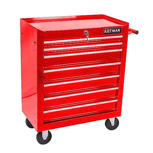 7 Drawers Rolling Tool Chest on Wheels, Multifunctional Tool Cart Tool Storage, Drawers Rolling Tool Trolley Organizer Tool Case for Garage,Warehouse,Workshop,Repair Shop (7 Drawers-Red) - color: Red, size: 7 Drawers