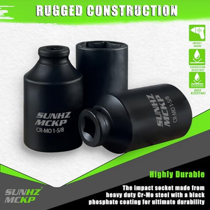SUNHZMCKP 1/2 Inch Drive Impact Socket, SAE 1-5/8 In Deep 6 Point Socket, CR-MO, Axle Nut Impact Grade Socket for Easy Removal - color: Sae, size: 1-5/8 inch