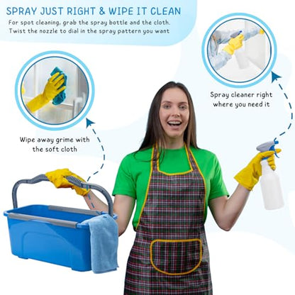 Window Cleaning Kit for Home and Commercial Use, 6 Ft Long Handle Professional Glasses Cleaner Squeegee with 3 Gallon Bucket and Spray Bottle and Scrubber, Car Windshield Washing Tool