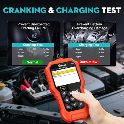 Car Battery Tester 6V 12V 24V VDIAGTOOL BT500, 5-3000 CCA Battery Load Tester, Starter Alternator Tester Automotive Charging Cranking System Analyzer for Car Truck Motorcycle SUV ATV Boat