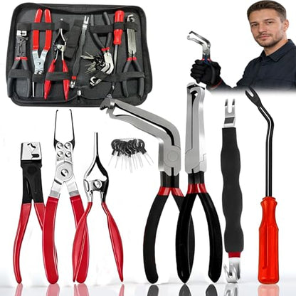 Electrical Disconnect Pliers Kit, 8Pcs Auto Kit: Connector/Hose/Plug Pliers, Pin Remover, Separator, Spring Clamp, U-Clip Pry Bar & Hose Removers for Car & Home Repairs. Great Gift & DIYers w/Case