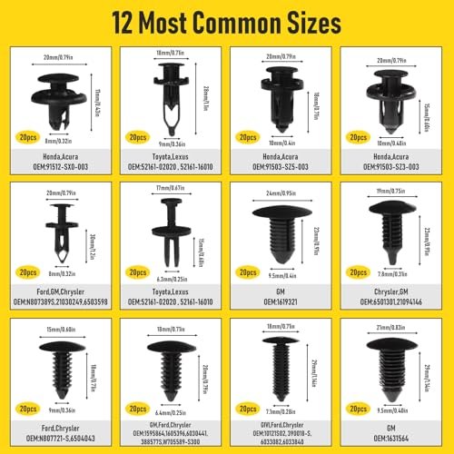 240PCS Car Bumper Retainer Clips Kit - Auto Plastic Rivets & Push Fasteners Set, Most Popular Sizes for Door Trim, Panel, Fender - Compatible with GM, Ford, Toyota, Honda, Chrysler - size: 240pcs+5tool