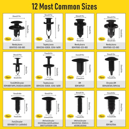 240PCS Car Bumper Retainer Clips Kit - Auto Plastic Rivets & Push Fasteners Set, Most Popular Sizes for Door Trim, Panel, Fender - Compatible with GM, Ford, Toyota, Honda, Chrysler - size: 240pcs+5tool
